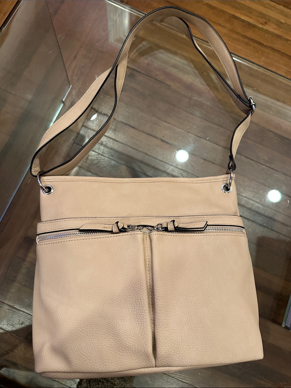 Bueno Vegan Neutral Beige Crossbody/Shoulder Bag with Front Zips